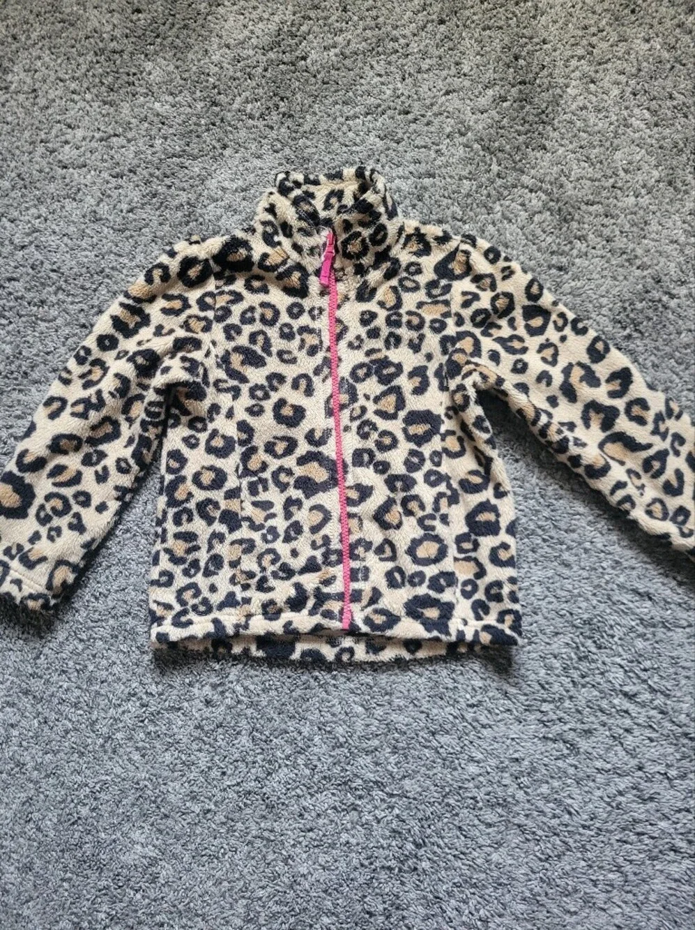 The Children Place Place Girls' Leopard Sherpa Jacket with Pink Zipper Size 4T